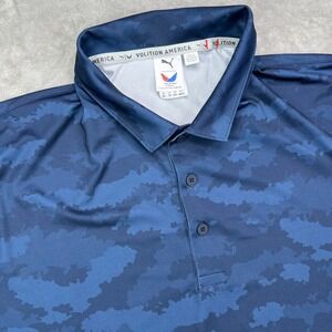 Puma Volition America Polo Shirt Mens XL Blue Camo AOP Golf Performance Stretch